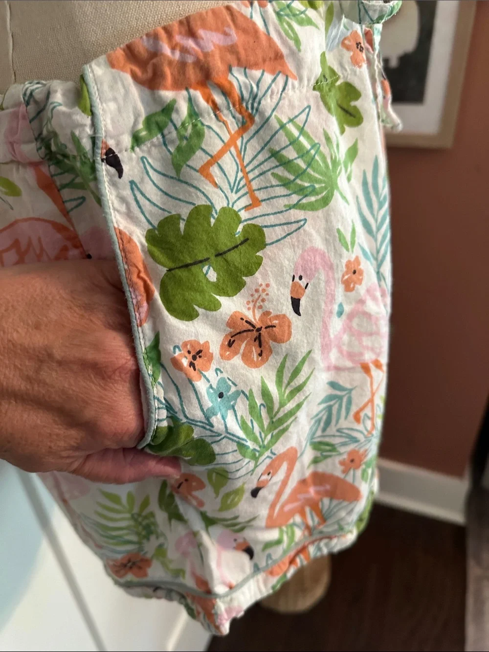 Mahogany Flamingo tropical Print M Short cotton pockets drawstring Pajama Set